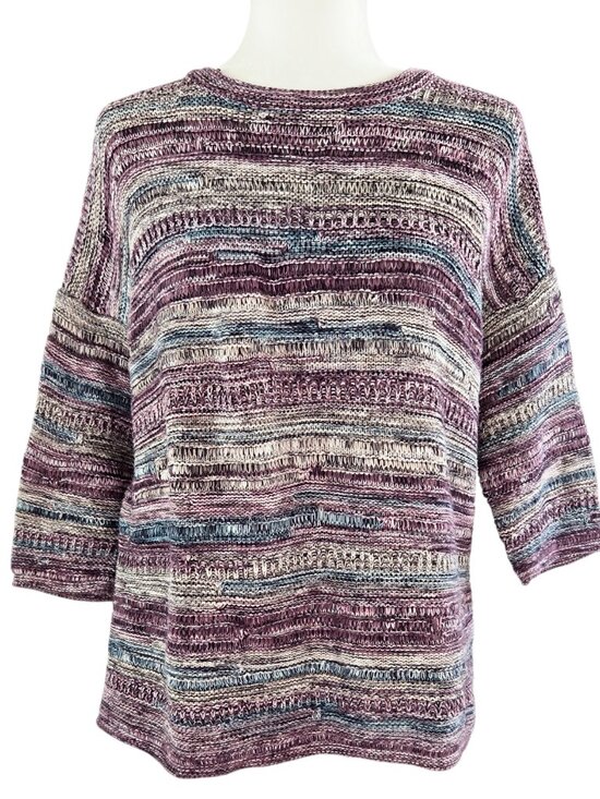 J. Jill Sweaters - J. Jill Purple Marled Knit Stripe Drop Shoulder Sweater Oversized Boxy Boho